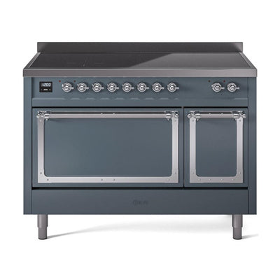 ILVE UNI486QNMPBGC Nostalgie II Noblesse 48 inch Induction Range (Solid Door, Blue Grey, Chrome)