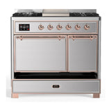 ILVE UMD40FQNR3SSP Majestic III 40 inch Dual Fuel Range with 6 Burners and Griddle, Dual Function Burner up to 25,000 BTU (Natural Gas, Solid Door, Stainless Steel, Copper)