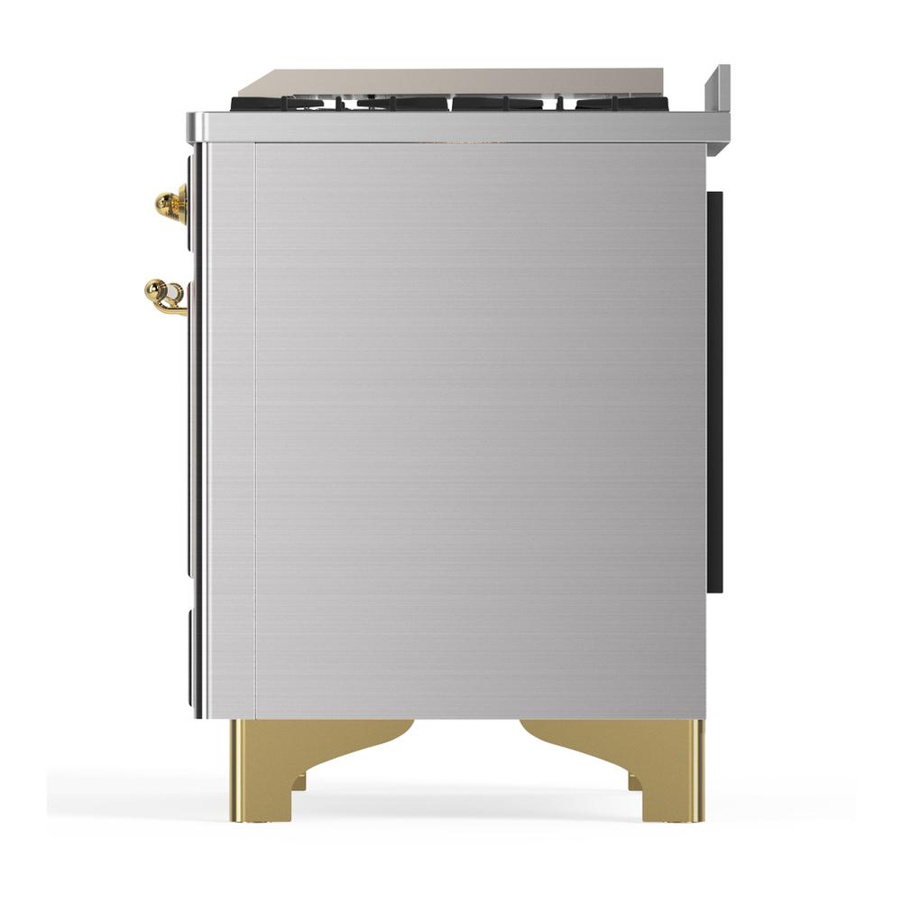 ILVE UM36FQNR3SSG Majestic III 36 inch Dual Fuel Range with 6 Black Brass Burners and Griddle, Dual Function Burner up to 25,000 BTU (Solid Door, Stainless Steel, Brass, Natural Gas)