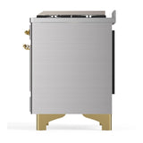 ILVE UM36FQNR3SSG Majestic III 36 inch Dual Fuel Range with 6 Black Brass Burners and Griddle, Dual Function Burner up to 25,000 BTU (Solid Door, Stainless Steel, Brass, Natural Gas)