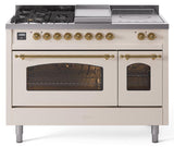 Nostalgie II 48 Inch Dual Fuel Natural Gas Freestanding Range in Antique White with Brass Trim