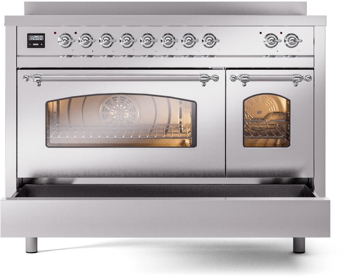 Nostalgie II 48 Inch Electric Freestanding Range in Stainless Steel with Chrome Trim