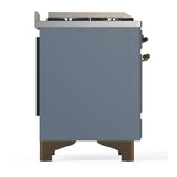 ILVE UM60FNR3BGBLP Majestic III 60 inch Dual Fuel Range with 9 Burners and Griddle, Dual Function Burner up to 25,000 BTU (Liquid Propane, Triple Glass Door, Blue Grey, Burnished)