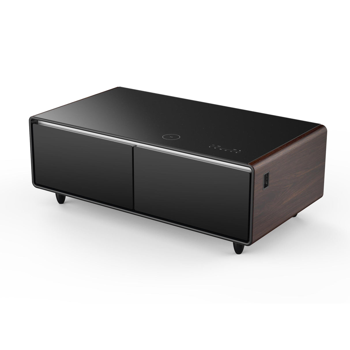 Forno Evoluto Tavolo 51-Inch Smart Coffee Table with Wood-Accent Sides - Dual Cooling Zones, Wireless Charging Pad & Built-In Bluetooth Speakers