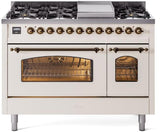Nostalgie II 48 Inch Dual Fuel Natural Gas Freestanding Range in Antique White with Bronze Trim