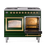 ILVE UND40FNMPEGGLP Nostalgie II Noblesse 40 inch Dual Fuel Range (Liquid Propane, Triple Glass Door, Emerald Green, Brass)