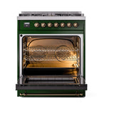 ILVE UN30QNMPEGBLP Nostalgie II Noblesse 30 inch Dual Fuel Range (Liquid Propane, Solid Door, Emerald Green, Burnished)