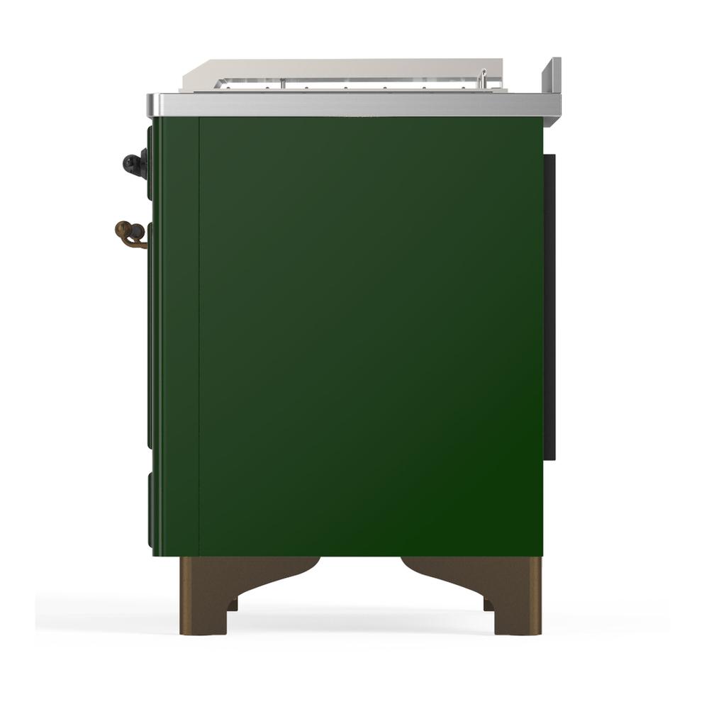 ILVE UM48FSQNR3EGB Majestic III 48 inch Dual Fuel Range with 5 Black Brass Burners, Griddle and French Top, Dual Function Burner up to 25,000 BTU (Natural Gas, Solid Door, Emerald Green, Burnished)