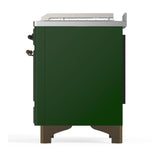 ILVE UM48FSQNR3EGB Majestic III 48 inch Dual Fuel Range with 5 Black Brass Burners, Griddle and French Top, Dual Function Burner up to 25,000 BTU (Natural Gas, Solid Door, Emerald Green, Burnished)