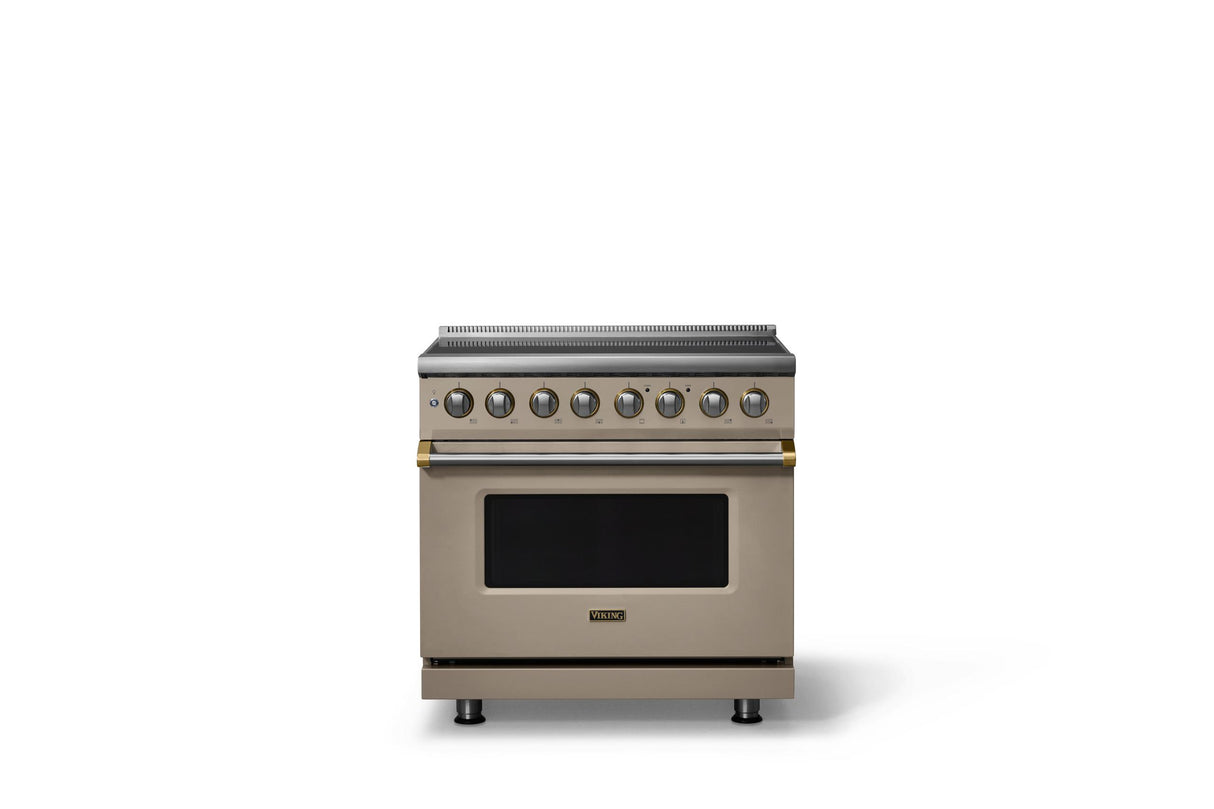36"W. Induction Range (Finish: Nantucket, Trim: Brushed Brass)