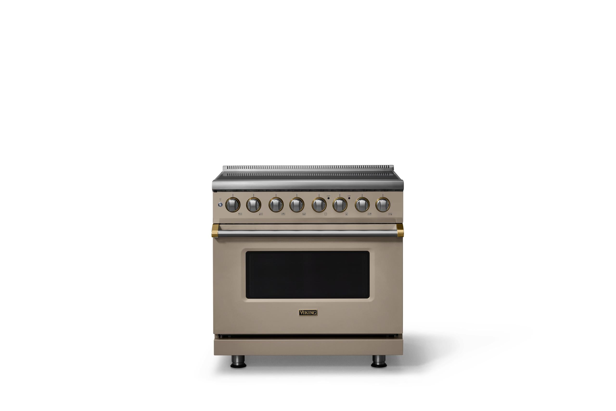 36"W. Induction Range (Finish: Nantucket, Trim: Brushed Brass)