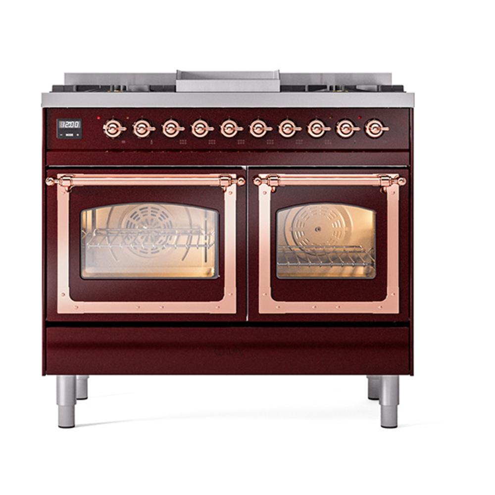 ILVE UND40FNMPBUPLP Nostalgie II Noblesse 40 inch Dual Fuel Range (Liquid Propane, Triple Glass Door, Burgundy, Copper)