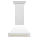 30 in. ZLINE Autograph Edition DuraSnow Stainless Steel Range Hood with White Matte Shell and Accented Handle (8654SNZ-WM30) [Color: Gold]