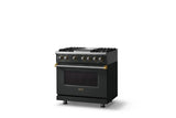 36"W. Dual Fuel Range (Burner: 4g, Finish: Antique Bronze, Trim: Brushed Brass, Fuel: Propane)