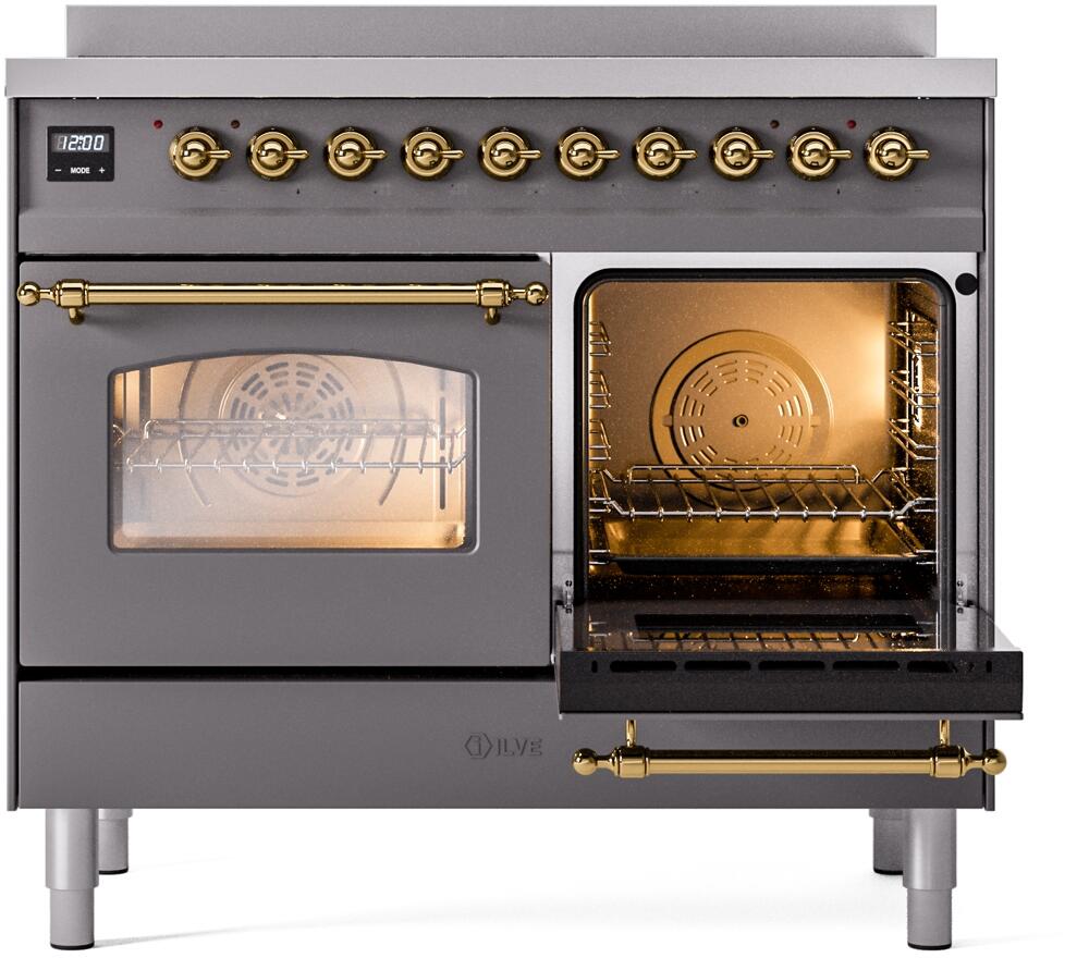 Nostalgie II 40 Inch Electric Freestanding Range in Matte Graphite with Brass Trim