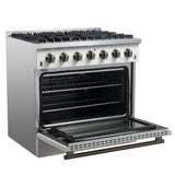 Forno Galiano 36-inch Freestanding Gas Range in White with Antique Brass Design, 6 Burners, 83,000 BTU, 5.36 cu.ft. Convection Oven