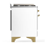 ILVE UM48FSQNR3WHG Majestic III 48 inch Dual Fuel Range with 5 Black Brass Burners, Griddle and French Top, Dual Function Burner up to 25,000 BTU (Natural Gas, Solid Door, White, Brass)