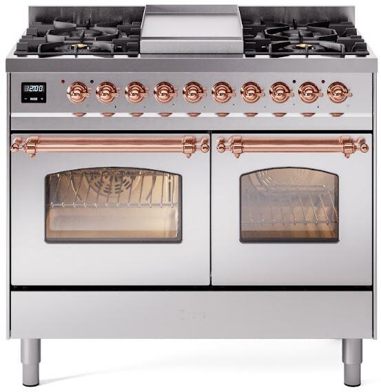 Nostalgie II 40 Inch Dual Fuel Liquid Propane Freestanding Range in Stainless Steel with Copper Trim