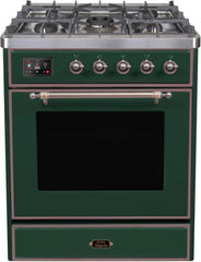 Majestic II 30 Inch Dual Fuel Liquid Propane Freestanding Range in Emerald Green with Bronze Trim