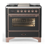 ILVE UM36FNR3MGP Majestic III 36 inch Dual Fuel Range with 6 Black Brass Burners and Griddle, Dual Function Burner up to 25,000 BTU (Triple Glass Door, Graphite Matte, Copper, Natural Gas)