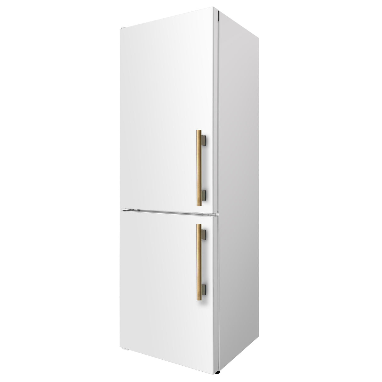 Custodia 24" Bottom Freezer, 10.3 cf., Left Swing, Ice Maker, Total No frost, White, Antique Brass handles