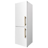 Custodia 24" Bottom Freezer, 10.3 cf., Left Swing, Ice Maker, Total No frost, White, Antique Brass handles