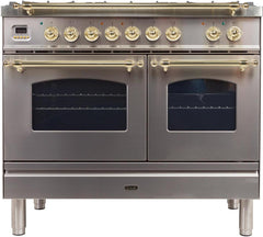 Nostalgie 40 Inch Dual Fuel Natural Gas Freestanding Range in Stainless Steel with Brass Trim