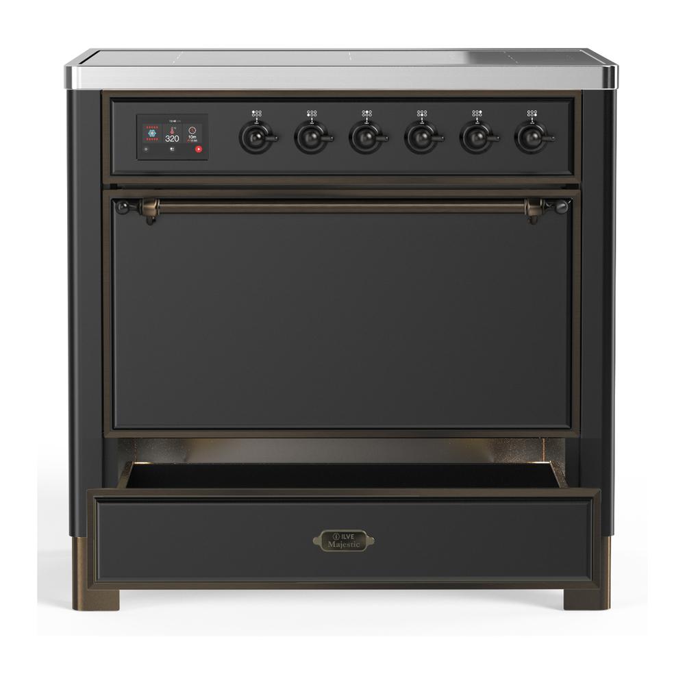 ILVE UMIB36QNR3MGB Majestic III 36 inch Induction Range with 6 Elements, 3.5 cu. ft. Total Oven Capacity (Solid Door, Graphite Matte, Burnished)
