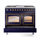 ILVE UND40FNMPMBBLP Nostalgie II Noblesse 40 inch Dual Fuel Range (Liquid Propane, Triple Glass Door, Midnight Blue, Burnished)