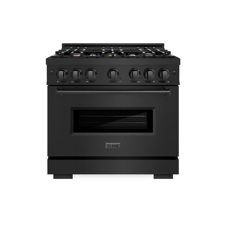 ZLINE 36 in. 5.2 cu. ft. Classic Dual Fuel Range with Gas Cooktop and Electric Convection Oven in Black Stainless Steel with 6 Brass Burners (CDRB-BR-36)