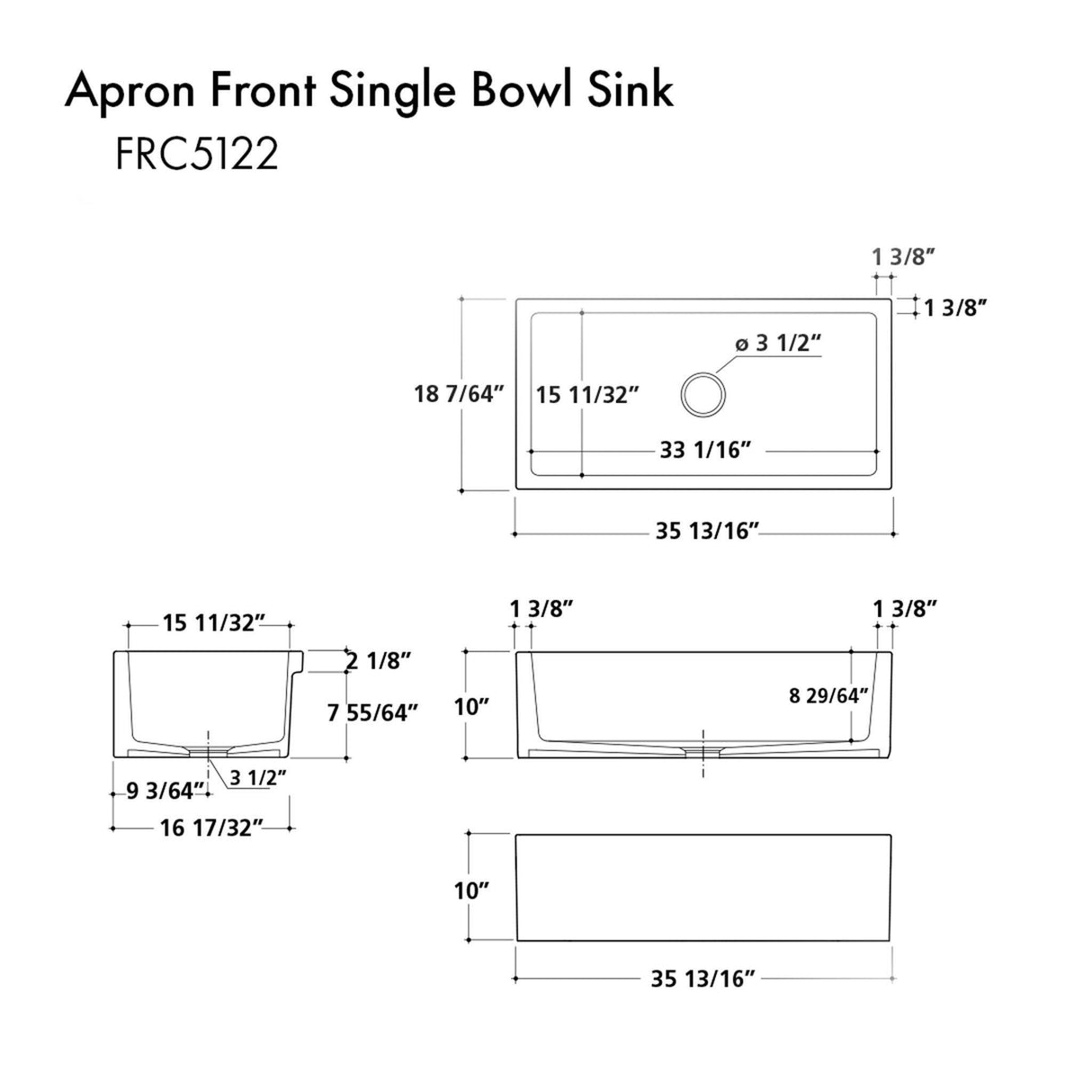 ZLINE 36" Venice Farmhouse Reversible Fireclay Sink (FRC5122) [Color: White Gloss]