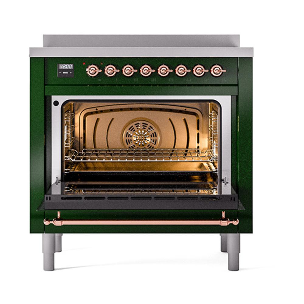 ILVE UNI366QNMPEGP Nostalgie II Noblesse 36 inch Induction Range (Solid Door, Emerald Green, Copper)