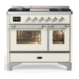 ILVE UMD40FNR3AWC Majestic III 40 inch Dual Fuel Range with 6 Burners and Griddle, Dual Function Burner up to 25,000 BTU (Natural Gas, Triple Glass Door, Antique White, Chrome)