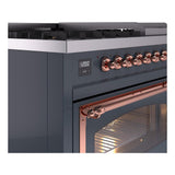 ILVE UN48FNMPBGP Nostalgie II Noblesse 48 inch Dual Fuel Range (8 Sealed Burners + Griddle, Natural Gas, Triple Glass Door, Blue Grey, Copper)