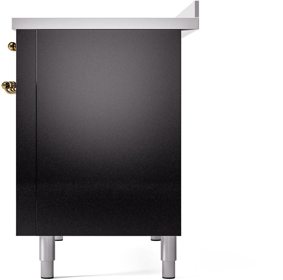 Nostalgie II 48 Inch Electric Freestanding Range in Glossy Black with Brass Trim