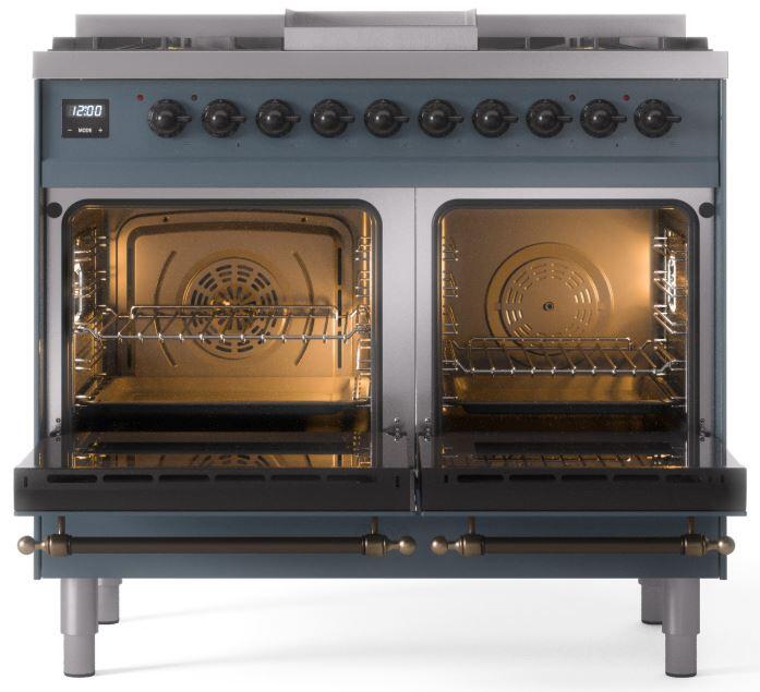 Nostalgie II 40 Inch Dual Fuel Liquid Propane Freestanding Range in Blue Grey with Bronze Trim
