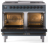 Nostalgie II 40 Inch Dual Fuel Liquid Propane Freestanding Range in Blue Grey with Bronze Trim