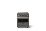 30"W. Electric Range (Finish: Damascus Gray, Trim: Brushed Brass)