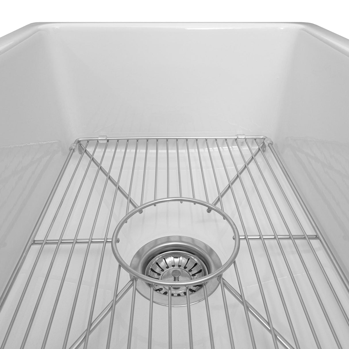 ZLINE 24 in. Venice Farmhouse Apron Front Reversible Single Bowl Fireclay Kitchen Sink with Bottom Grid in White Gloss (FRC5120-WH-24)