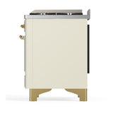 ILVE UM60FSQNR3AWGLP Majestic III 60 inch Dual Fuel Range with 7 Burners, Griddle and French Top, Dual Function Burner with up to 25,000 BTU (Liquid Propane, Solid Door, Antique White, Brass)