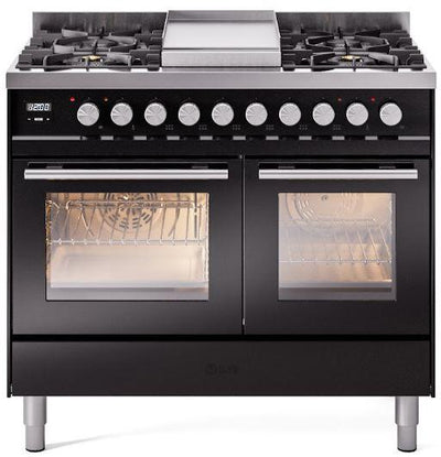 Professional Plus II 40 Inch Dual Fuel Natural Gas Freestanding Range in Glossy Black with Trim