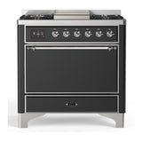 ILVE UM36FQNR3MGCLP Majestic III 36 inch Dual Fuel Range with 6 Black Brass Burners and Griddle, Dual Function Burner up to 25,000 BTU (Solid Door, Graphite Matte, Chrome, Liquid Propane)