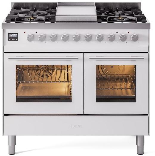 Professional Plus II 40 Inch Dual Fuel Natural Gas Freestanding Range in White with Trim
