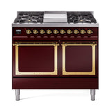 ILVE UND40FQNMPBUG Nostalgie II Noblesse 40 inch Dual Fuel Range (Natural Gas, Solid Door, Burgundy, Brass)