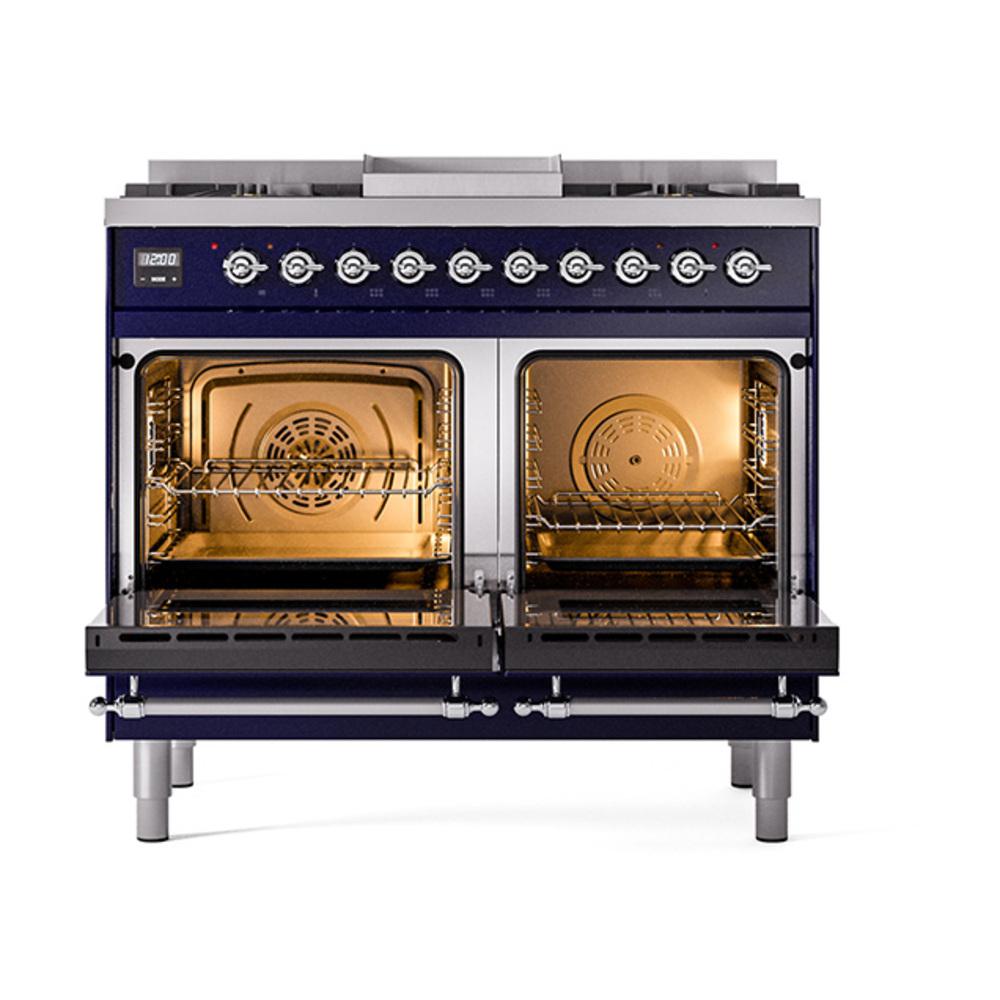 ILVE UND40FNMPMBCLP Nostalgie II Noblesse 40 inch Dual Fuel Range (Liquid Propane, Triple Glass Door, Midnight Blue, Chrome)
