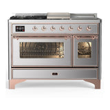 ILVE UM48FSNR3SSPLP Majestic III 48 inch Dual Fuel Range with 5 Black Brass Burners, Griddle and French Top, Dual Function Burner up to 25,000 BTU (Liquid Propane, Triple Glass Door, Stainless Steel, Copper)