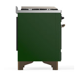 ILVE UM48FSQNR3EGB Majestic III 48 inch Dual Fuel Range with 5 Black Brass Burners, Griddle and French Top, Dual Function Burner up to 25,000 BTU (Natural Gas, Solid Door, Emerald Green, Burnished)