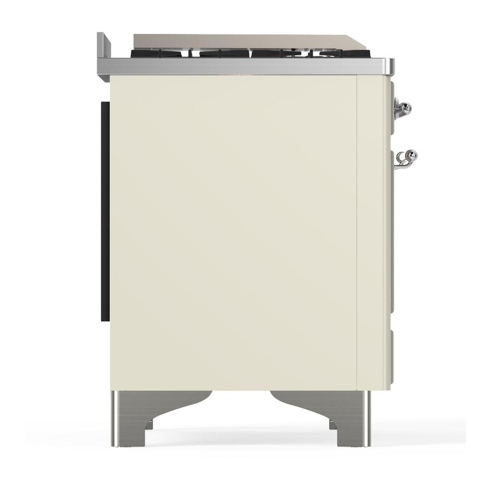 ILVE UM60FQNR3AWCLP Majestic III 60 inch Dual Fuel Range with 9 Burners and Griddle, Dual Function Burner up to 25,000 BTU (Liquid Propane, Solid Door, Antique White, Chrome)