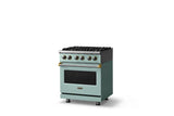 30"W. Dual Fuel Range (Finish: Splash, Trim: Brushed Brass, Fuel: Natural Gas)