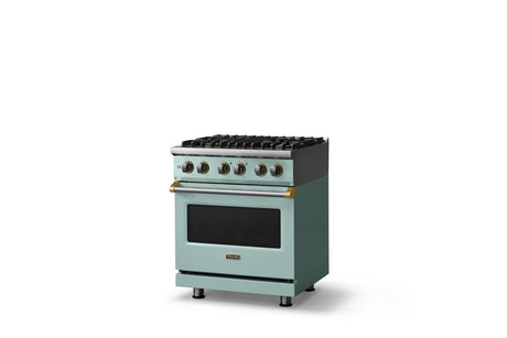 30"W. Dual Fuel Range (Finish: Splash, Trim: Brushed Brass, Fuel: Natural Gas)